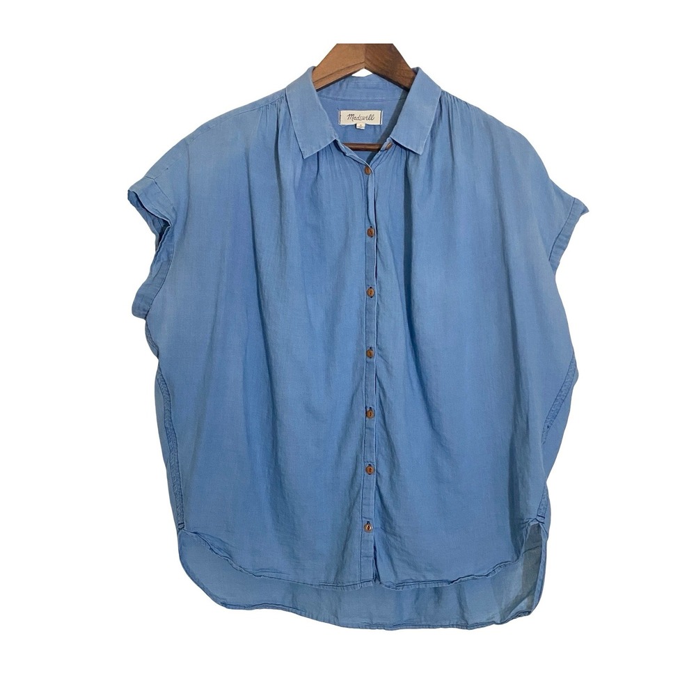 Madewell Central Shirt Womens Top Medium Blue Short Sleeve Button Up Cotton
